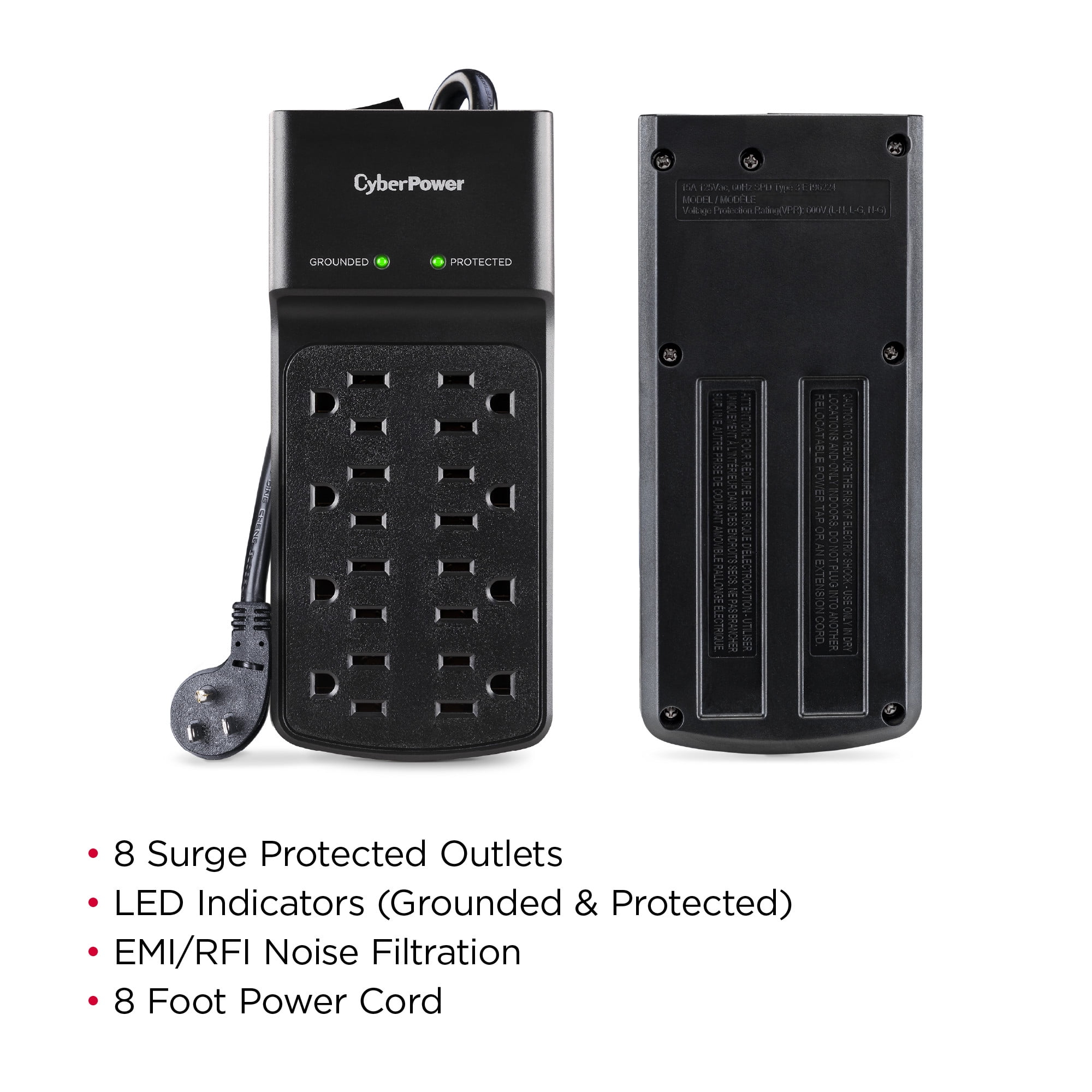 CyberPower B808 - 500 Joule Black Surge Protector with 8 Outlets and 8 ft Cord