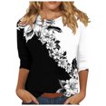 thumbnail image 2 of Cavosen Womens T Shirts 3/4 Sleeve Plus Size Floral Graphic Print Tops Round Neck Casual Dressy Blouse Trendy Pullover Hawaiian Tshirts Summer Going out Tees Outdoor Black 3XL, 2 of 5