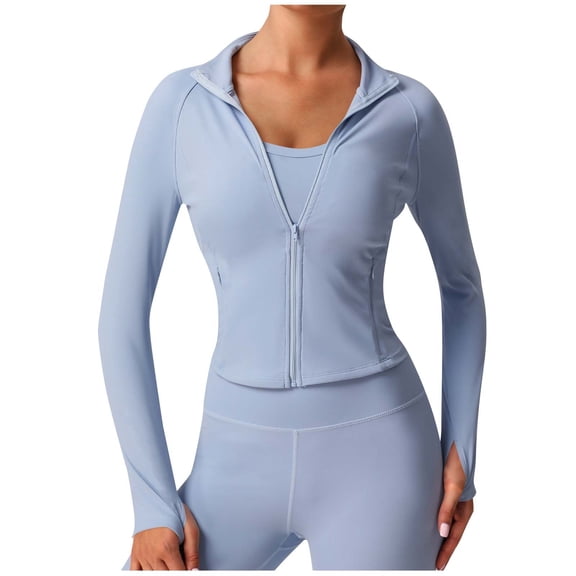 Women's Slim-Fit Athletic Zip Crop Jacket Weightless Performance Tech with Thumb Holes Running Yoga Studio-to-Street Wear
