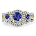 thumbnail image 3 of Dazzlingrock Collection 14K Round Tanzanite & White Diamond Ladies 3 Stone Bridal Engagement Ring Set, Yellow Gold, Size 7.5, 3 of 6