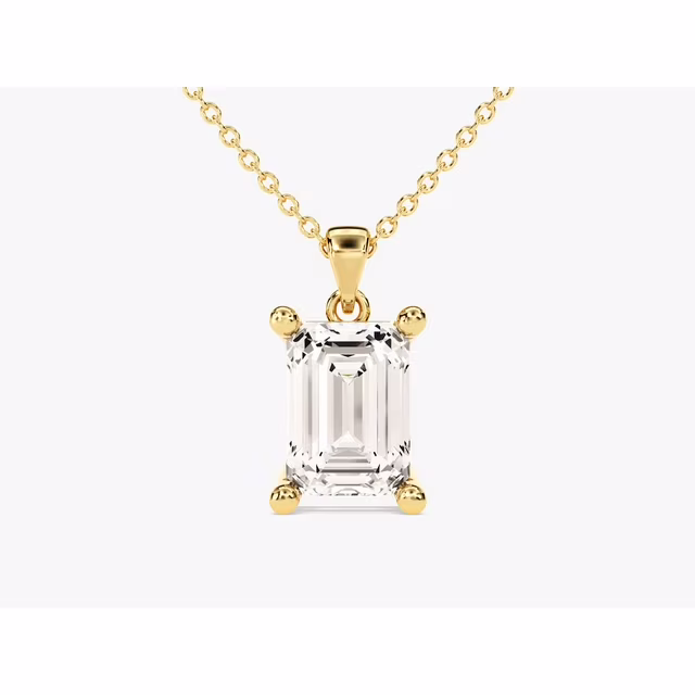 3 Carat Emerald Cut Natural Moissanite Solitaire Pendant With 18" Chain 14K Yellow Gold Plated Silver