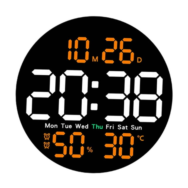 Digital Wall Clock Alarm Clock Hanging Adults Temperature/humidity Digital Clock Orange