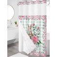 thumbnail image 3 of No Hook Shower Curtain with Snap-in Liner, Easter Bunny Roses Waterproof Fabric Bathroom Curtains, Pink Floral Spring Green Buffalo Plaid Bath Curtains & Mesh Top Window Stand Up Stall 36"x72", 3 of 9