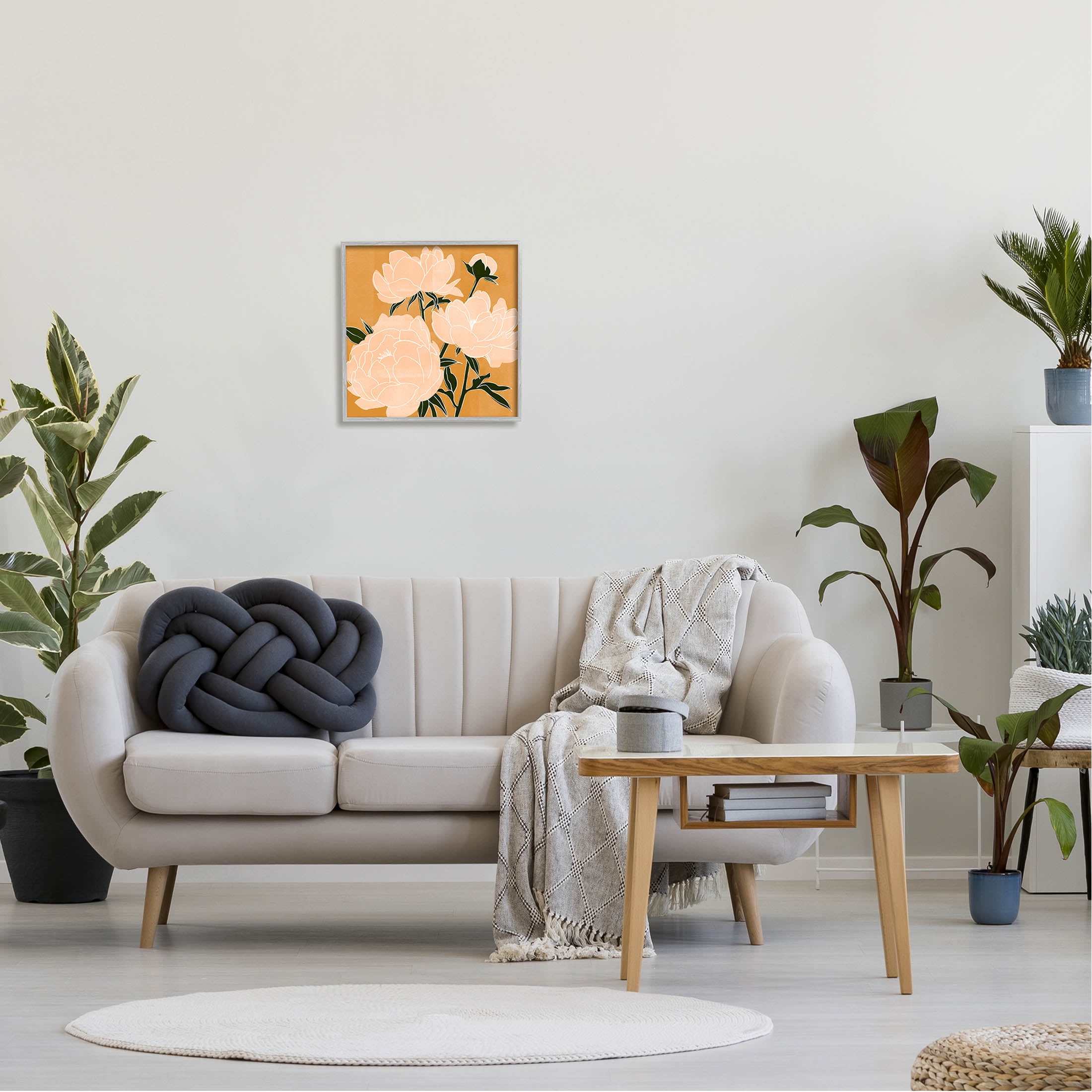 Contemporary Peony Blooms Botanical & Floral Graphic Art Gray Framed Art Print Wall Art