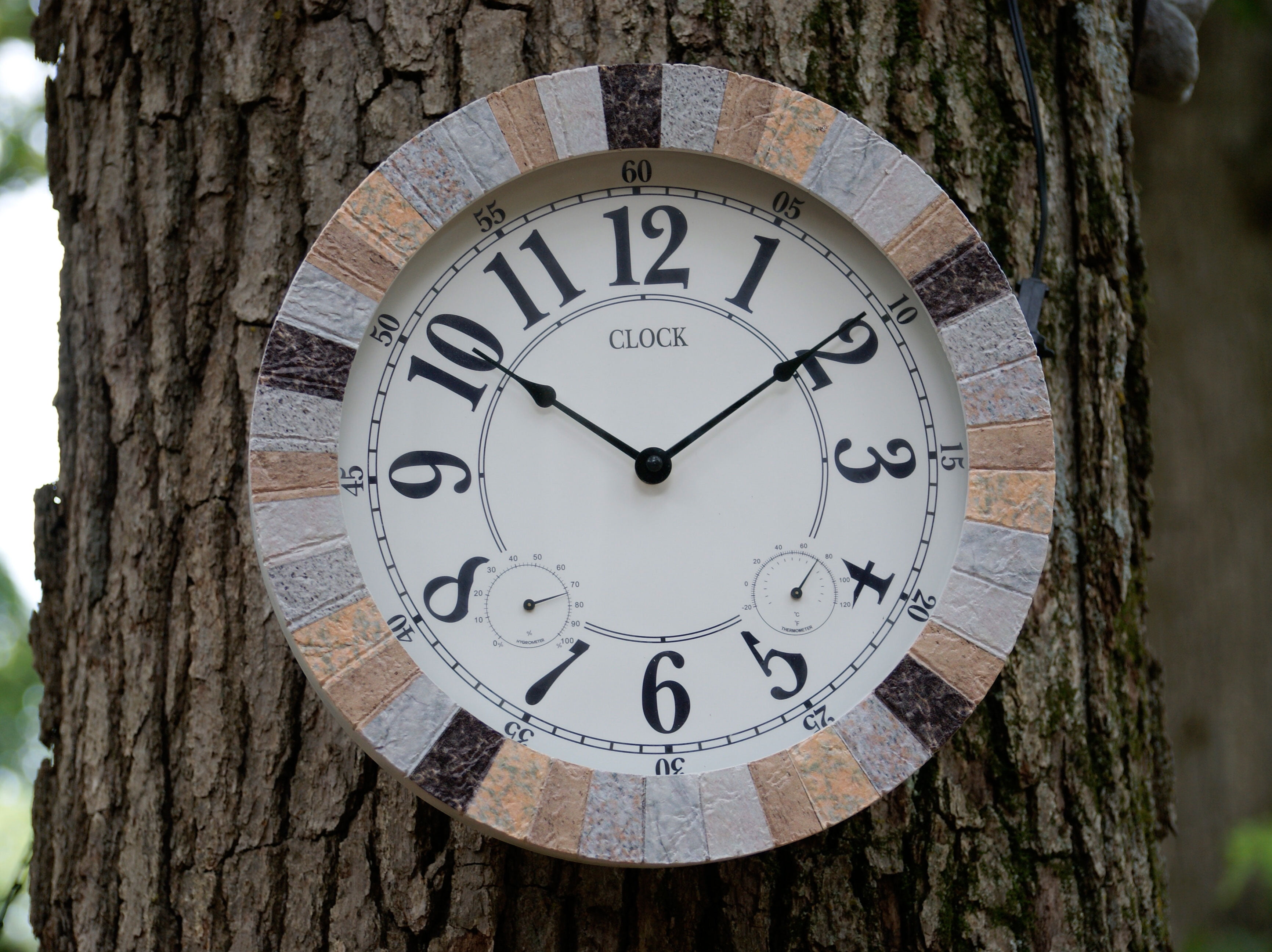 Decorative Weather Monitoring Indoor/Outdoor Stone Clock Grey/Brown