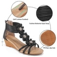 thumbnail image 4 of Ecetana Wedge Sandals for Women Floral Embellished Open-Toe Dressy Sandals with Zipper Summer Heeled Sandals, 4 of 6