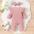 thumbnail image 4 of Ruyang Baby Girls Cute Ruffle Jumpsuit Plain Cotton Bodysuit Bowknot Headband Zipper Long Sleeve Fall Winter Outfit, 4 of 9