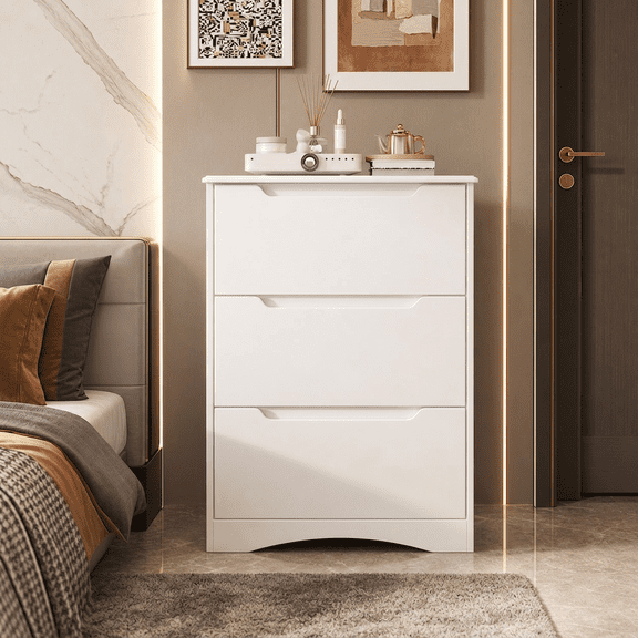 Aiho White Dresser with 3 Drawers, Wood Tall Chest, Built-in Handle Drawers for Bedroom, Home, Living Room, Hallway - White