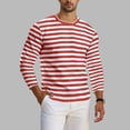 thumbnail image 3 of ZCFZJW Mens Shirt Striped Black White Cotton Spandex Crewneck Long Sleeve Basic Pullover Stripe Casual Athletic Workout Tee Shirt Tops Wine M, 3 of 7