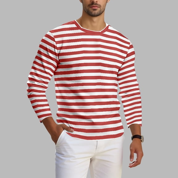 Ceisia Men's Spring Fall Casual Regular Fit Crew Neck Long Sleeve T-Shirt Multi-Color Striped Cotton-Like Jersey Stretch Fabric Wine M Gifts