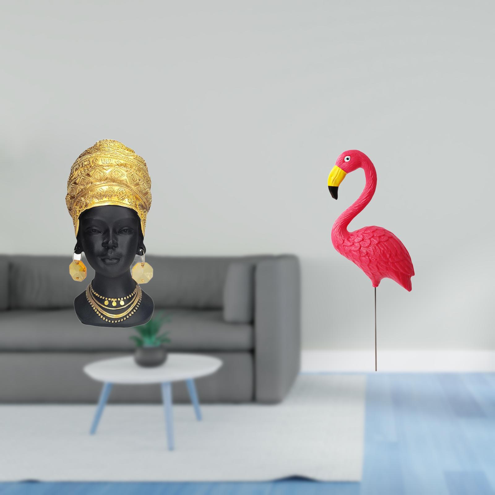 CarpNettore African Woman Bird Statue Tabletop Ornament Resin Figurine Creative Sculpture for Home Decor Centerpiece Entrance Shelf Yard Art Ornament Fairy Garden Accessories Flamingo Garden