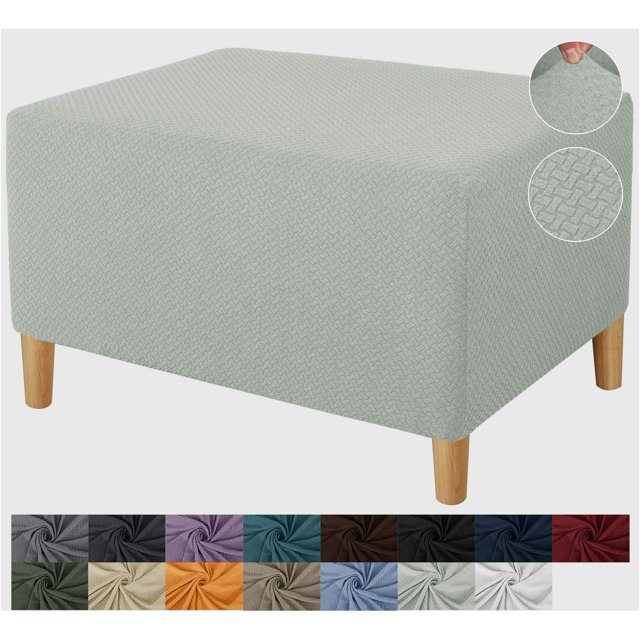 GHSDFBB Super Stretch Rectangle Ottoman Slipcover Oversized Soft Spandex Jacquard Small Ottoman Covers Square Footstool Slipcover Storage with Elastic Bottom for Living Room (Small, Ivory)