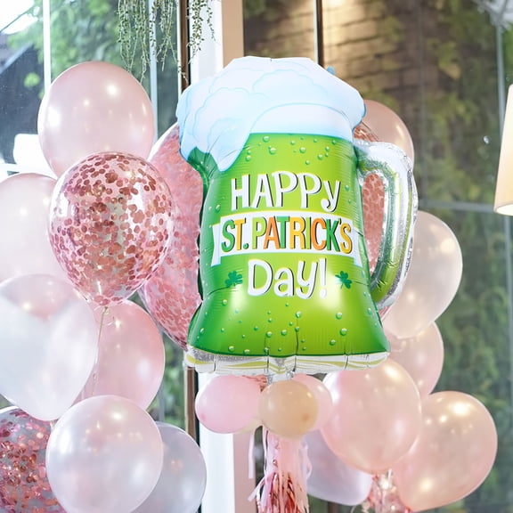 EXHUMKY 4Pcs Assorted Color St Patrick Balloon Aluminum Foil Beer Glass Party Balloons