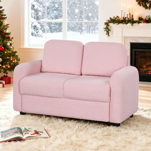 Gymax 2-Seat Kids Sofa Toddler Sofa Couch w/ Soft Teddy Fleece Upholstery Pink