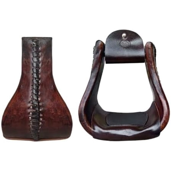 Horse Western 5" Wide Saddle Brown Rawhide Covered Bell Saddle Stirrups 51247$$Sport & Recreation Other