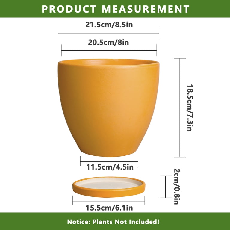 Ordivic Deep Matte Yellow Ceramic Pot, 8-Inch with Saucer photo 3