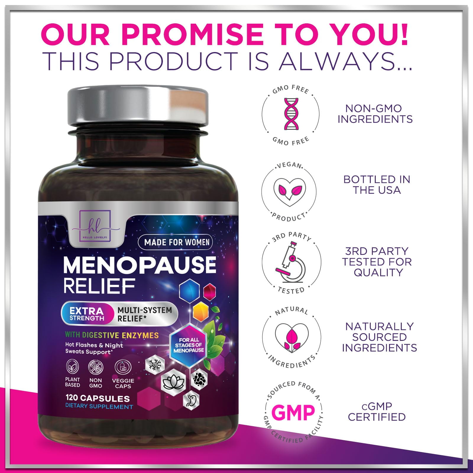 Menopause Supplements for Women - Hot Flash Night Sweats & Menopause Relief Pills - Probiotic Blend 8 Billion CFU Per Serving with Dong Quai & Black Cohosh - Vaginal, Digestive Support - 120 Capsules