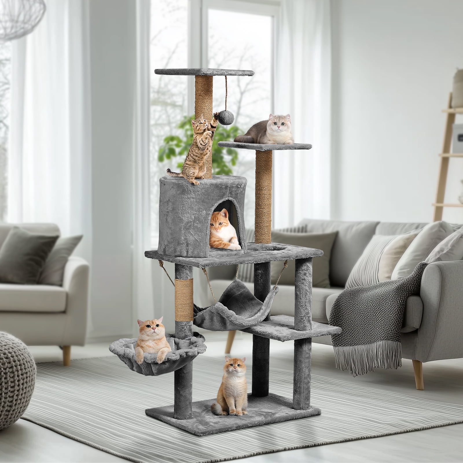 ZephyPaws 52" Tall Cat Tree Tower Condo with Sisal Scratching Post and Perch,Light Gray
