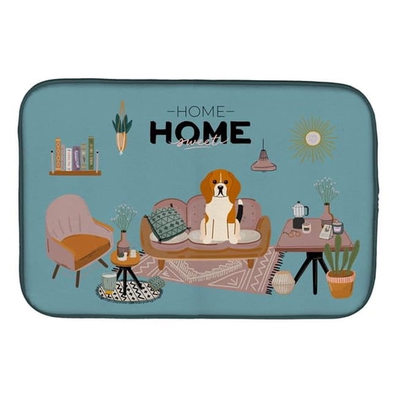 14 x 21 in. Tricolor Beagle Sweet Home Dish Drying Mat
