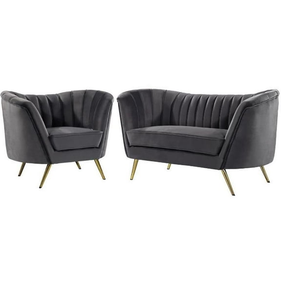 Home Square 2-Piece Set with Accent Chair and Loveseat in Gray and Gold