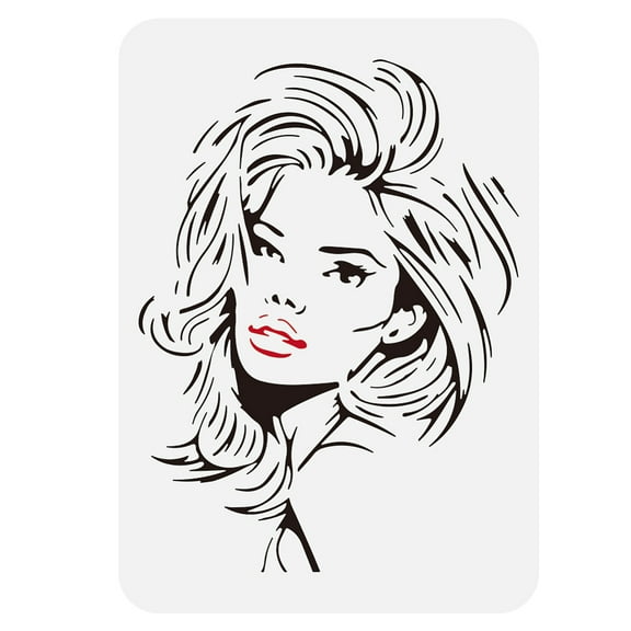 1 pc Wind Blowing Woman Stencil 11.7x8.3" Reusable Women Face Stencil Elegant Lady Template Women Theme Stencil for Painting on Wood Canvas Fabric Wall Furniture DIY Home Decor