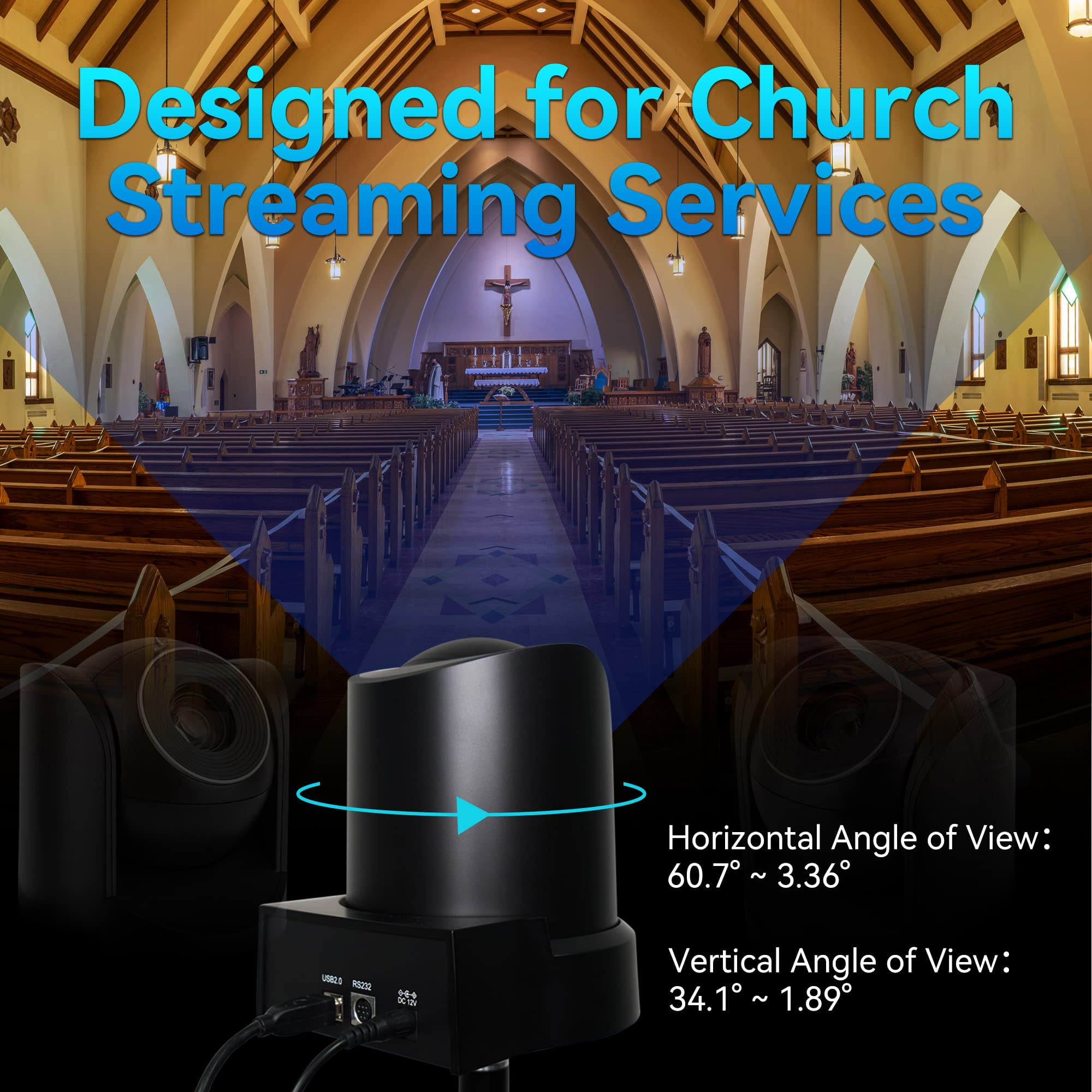 ROCWARE Conference Room Camera, RC20 PTZ Camera with Remote Control,10x Optical Zoom Webcam, 16X Digital/USB Output & AutoFocus/Low-Light & White Balance Correction for Church/Education/Broadcast