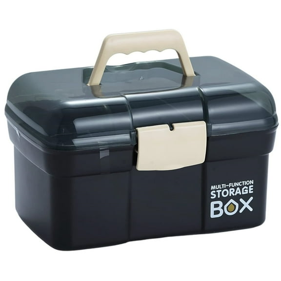 Kinsorcai 11'' Plastic Storage Box with Removable Tray, Multipurpose Organizer and Storage Case for Art Craft and Cosmetic (Black)