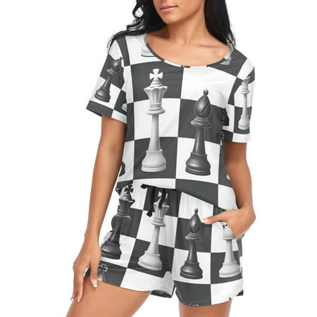 ALAZA Chess Checkered Pattern Plaid Women s Pajama Set Short Sleepwear Loungewear with Pockets XL