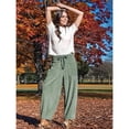 thumbnail image 6 of Women's Corduroy Pants Baggy Wide Leg Pants Casual Elastic Waisted Palazzo Harem Pants with Pockets Bean Green S, 6 of 8