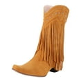 thumbnail image 3 of Mepaouo Women's Fringe Western Boots Mid Wide Calf Cowgirl Cowboy Tassels Riding Knee High Boots(Khaki,7.5), 3 of 4