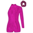 thumbnail image 2 of TSSOE Kids Girls Single Long Sleeve Gymnastic Biketard Unitard Jazz Latin Dance Bodysuit with Scrunchies Hot Pink 16, 2 of 6