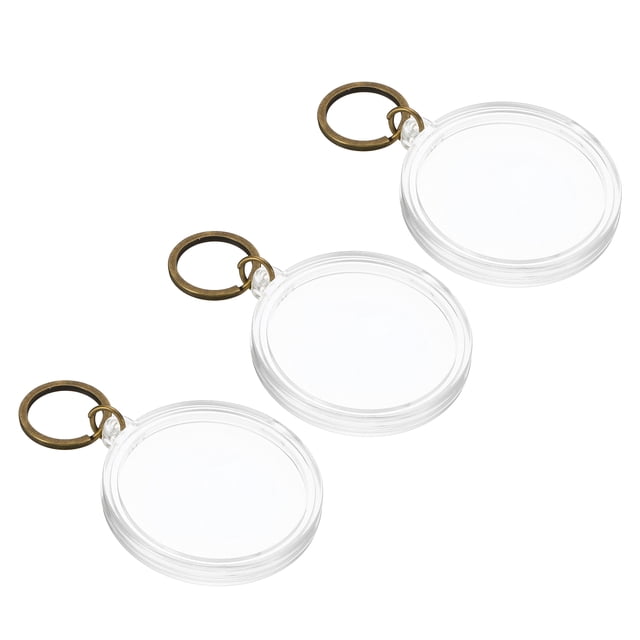 Uxcell Plastic Coin Holder Keychain Round Coin Case with Key Ring Medallion Holder for Coins, Bronze 3 Pack