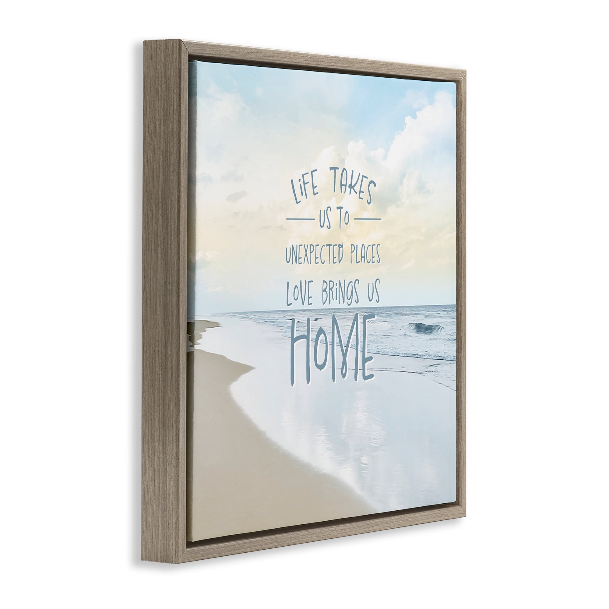 Stupell Industries Love Brings Us Home Inspiration Brown Framed Floater Canvas Wall Art, design by Natalie Carpentieri