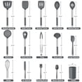 thumbnail image 2 of Juego de 15 utensilios de cocina de silicona y acero inoxidable con soporte, resistente al calor y apto para lavaplatos, color gris, 2 of 8