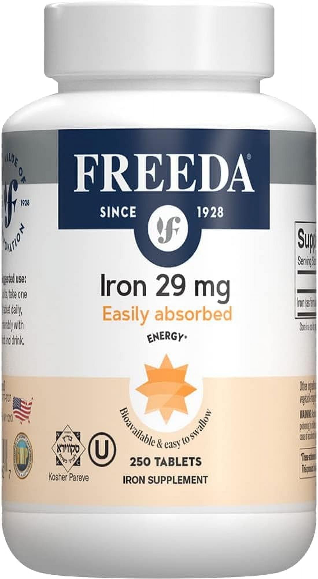Freeda Ferrous Fumarate Iron Tablets 29 mg | Iron Supplement for Energy & Wellness | Vegan, Gluten Free, Sugar Free | 250 Count