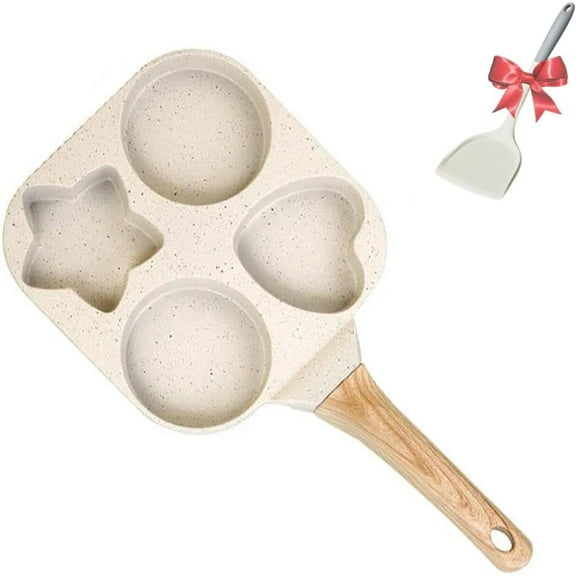 RAPOBRIX 1 Set 4-Cup Skillet with Handle, Mini Nonstick Pancake Maker for Breakfast, Non Stick Egg Frying Pans 4-Cups Shapes Mold, Multi-Purpose Fl...