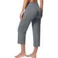 thumbnail image 5 of Athletic Capri Pants for Women Petite High Waisted Non-Slip Crossover Cargo Yoga Pull On Pants Straight Leg Workout Crop Trousers with Pockets Dark Gray S, 5 of 6