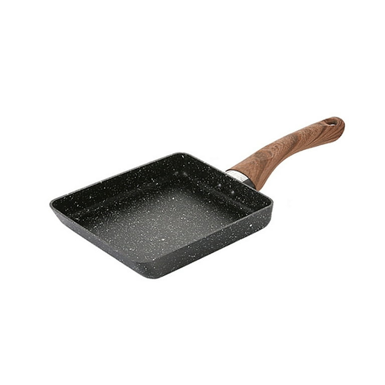TureClos Frying Pan Stainless Steel Non-stick Frypan Square Kitchen Cooking  Skillet Cookware, Wood Grain Handle