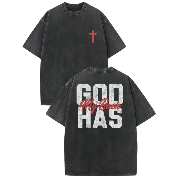 God Has My Back VintageNo Import ChargesWashed High Quality Cotton Graphic T-Shirt Men's T-Shirt DoOld Summer Clothing Drop Shoulder Sleeve Round Neck TopShort Sleeve
