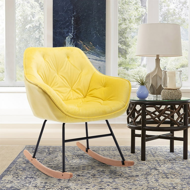 Xahpower Velvet Rocking Chair Lounge Chair Accent Chair for Living Room Yellow