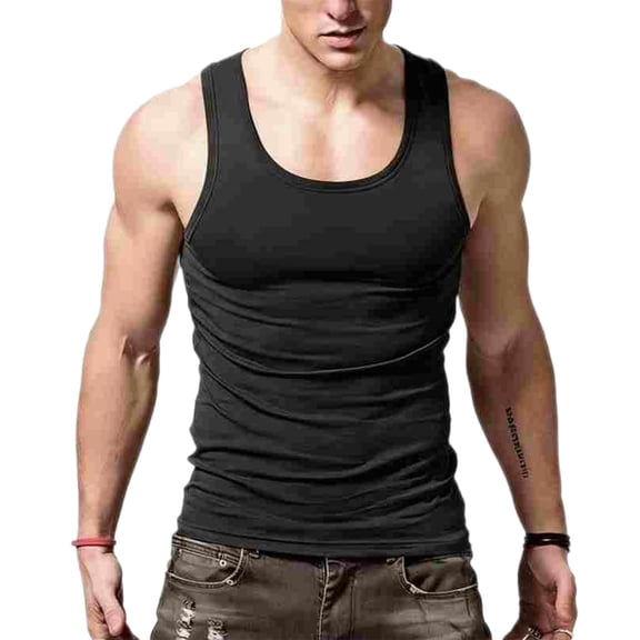 LODIENY Big and Tall (M-4XL) Tank Tops for Men Sleeveless Crew Neck Gym Workout Stretch Tees Ultra Light Muscle Slim Fit Fitness T Shirts Black L
