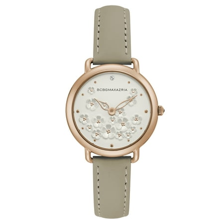 - BCBG Maxazria Women's Rose Gold Case Silver Dial Beige Strap Watch