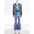 thumbnail image 4 of YiZYiF Womens Vintage 70s Disco Jumpsuit Metallic Shiny Tiered Bell Bottoms Hippie Romper Costume Gradient Blue S, 4 of 7