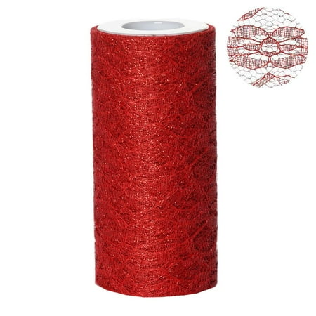 Shimmer Roll - Floral Shimmer Lace Glitter Tulle Fabric Roll For Wedding Party Decorations - Red- 6