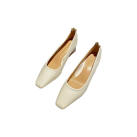 

SIMANLAN Women Walking Shoes Slip On Casual Dress Shoe Comfort Pumps Ladies Non-Slip Penny Loafers Womens Mid Heels Beige 6