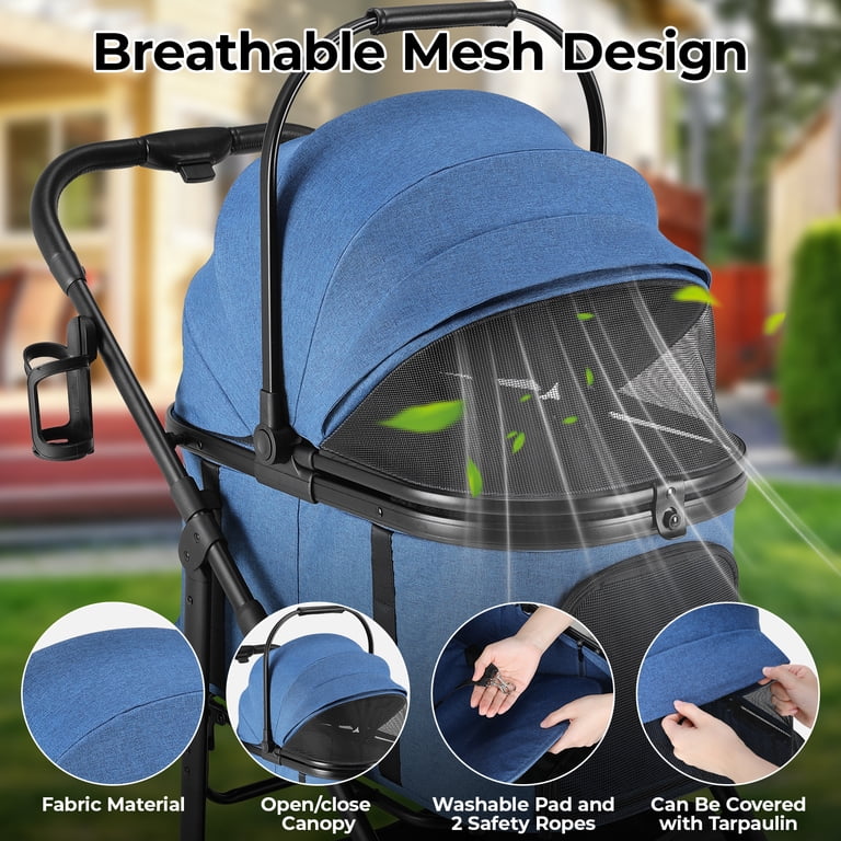 TLGREEN 4-Wheel Pet Stroller 3-in-1 Convertible Design, Blue photo 8