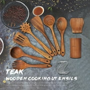 9-Piece Wooden Spoons for Cooking-Comfort-Grip Wooden Utensils for Cooking-Smooth Finish Wooden Cooking Utensils with Utensils Holder-Wooden Kitchen Utensil Set with Spoon Rest & Hooks