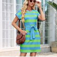 thumbnail image 6 of Womens Summer Dresses Striped Crewneck Short Sleeve T Shirt Dress Casual Tie Waist A Line with Pockets L, 6 of 9