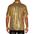 thumbnail image 3 of INSPIRE CHIC Polo de lentejuelas para hombres, camisetas brillantes de manga corta para fiestas en clubes, camisas de golf 3XL doradas, 3 of 6