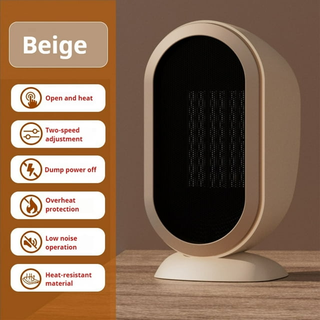 Ceramic Space Heater, 1200W Portable Heater, Indoor Use For Office Bedroom, Thermostat Control, Quiet Operation, Double Heat Settings, Tilt-over Protection, Safe Heating, Compact Design